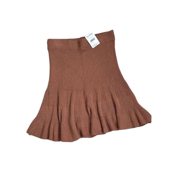 Free People Solid Gold Skirt Mini Ribbed Knit Cocoa Heather Women’s Size XL - Picture 1 of 6